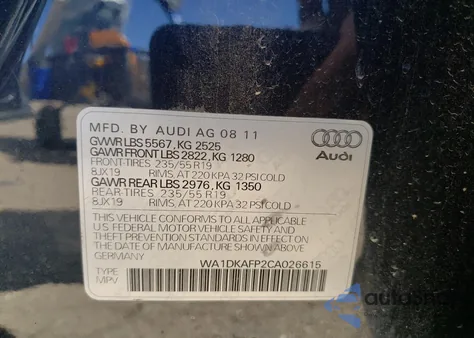 2012 Audi Q5 Premium Plus from USA, damaged, VIN WA1DKAFP2CA026615